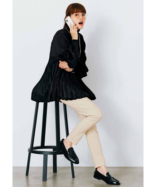 ブラウス シャツ リブ　イン　コンフォート　お出かけにぴったり　プリーツドッキングニットブラウス レディース Live in comfort ブラウス シャツ リブ イン コンフォート