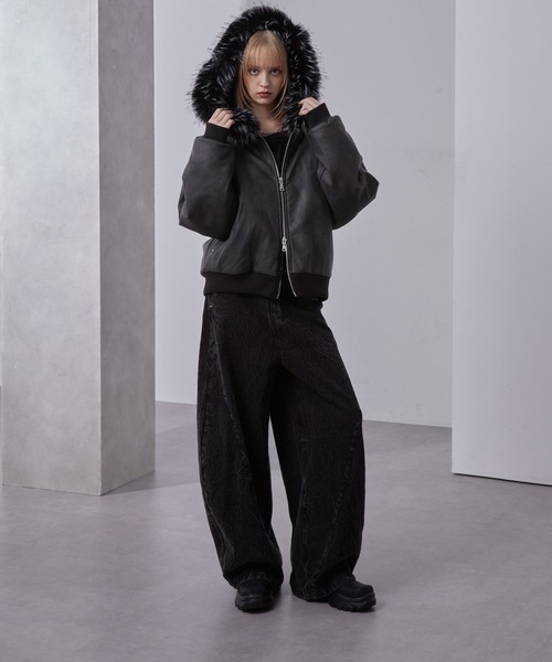 Loose（ルース） ブルゾン アウター ヴィンテージ合皮 ファーフード