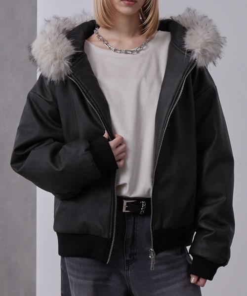 Loose（ルース） ブルゾン アウター ヴィンテージ合皮 ファーフード