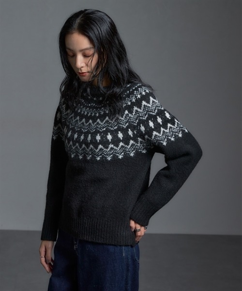 スワール模様刺繍の黒ニットセーター 値下げ可能 Premium Fuwamochi Knit / 極上ふわもちニット（ニット/セーター