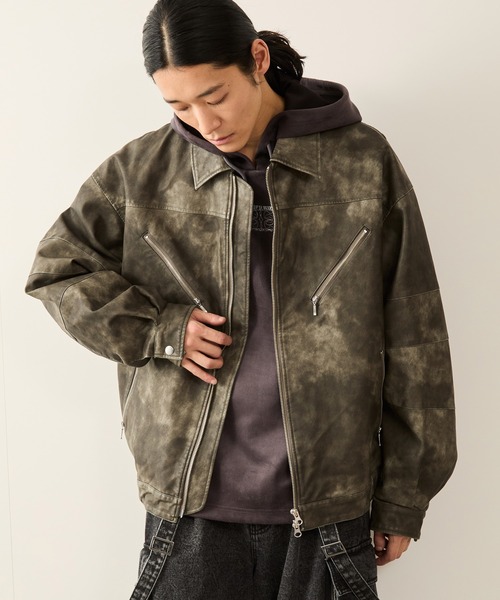 JUNRED 革ジャン ライダース シンセティックレザーバイカー