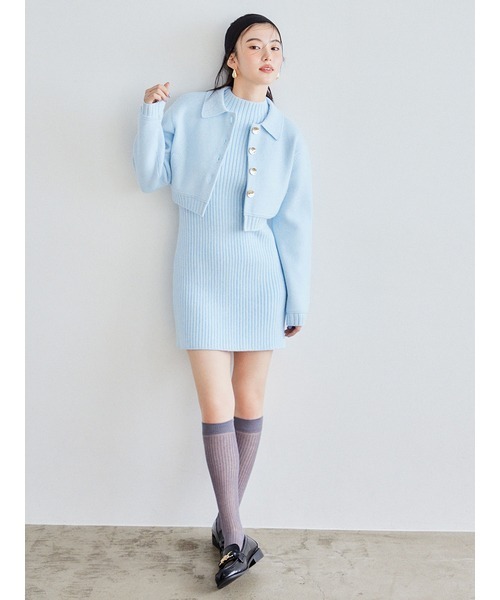 LILY BROWN ワンピース ハイネックミニニットワンピース