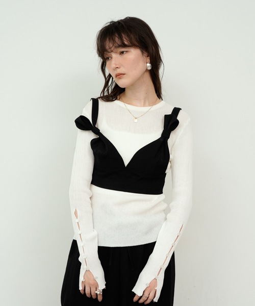 sheer border ribbon tops×onepiece set sheer border ribbon tops×onepiece set(M CHARCOAL GRAY
