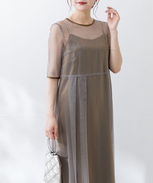 kaene ワンピース kaene シャンブレーキャミドッキングドレス(lo