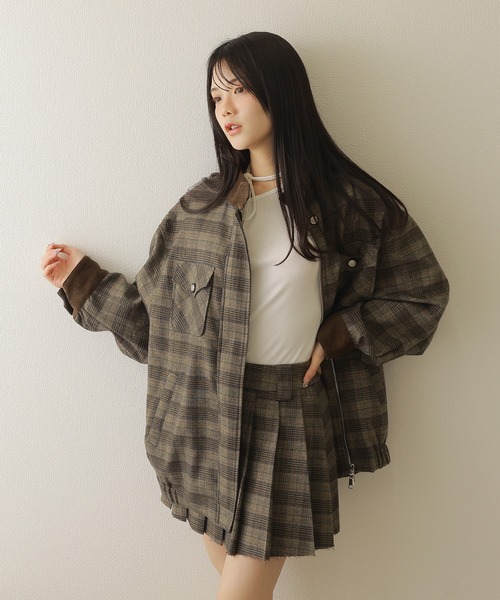 M DOLLY ブルゾン アウター check stand collar jacket/チェック