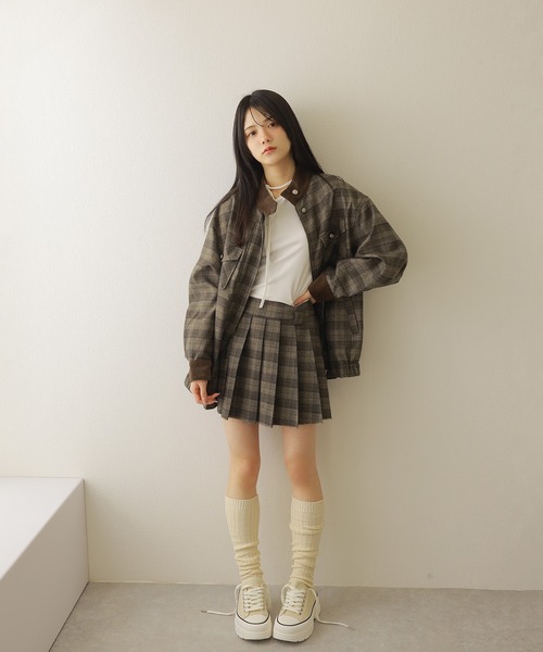 M DOLLY ブルゾン アウター check stand collar jacket/チェック