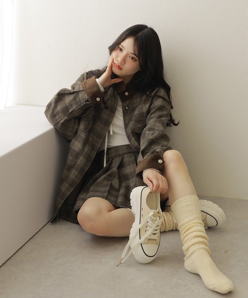 M DOLLY ブルゾン アウター check stand collar jacket/チェック