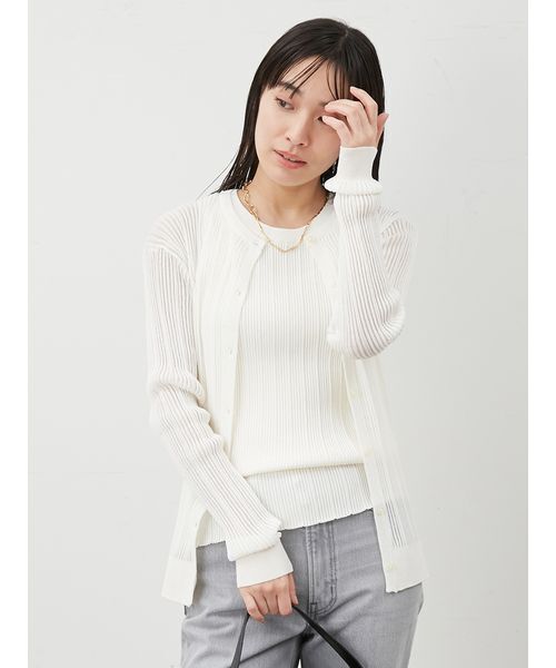 Mila Owen カーディガン シアーリブアンサンブルニット