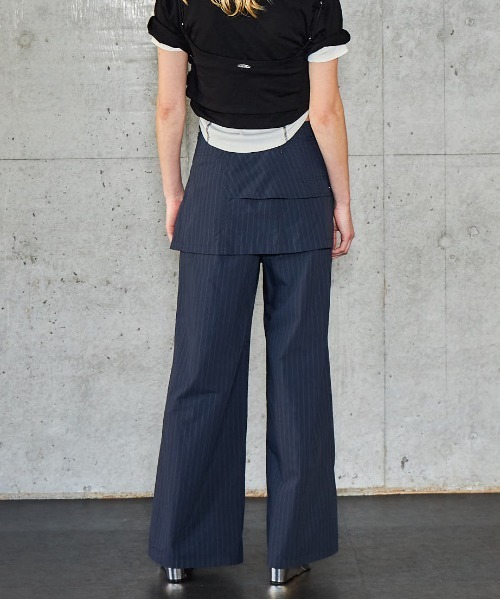 MAISON SPACIAL ブラックパンツ UNISEX》Wool Mixed Prime-Wide Track Pants/ウールミックス