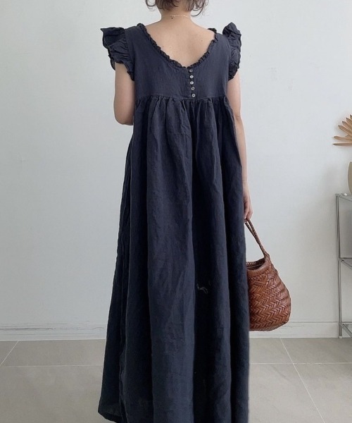 deux amour ワンピース 肩フリルVネックボリュームワンピース