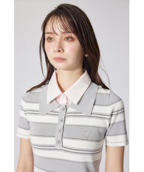rienda（リエンダ） ワンピース ダブルカラーニットワンピース ポロ
