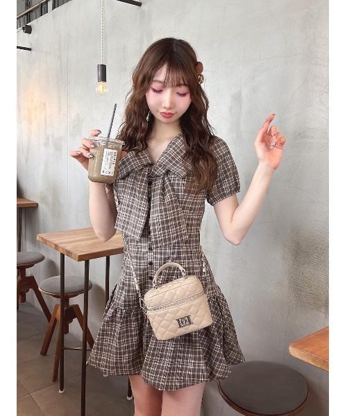 Darich♡ビッグリボンバルーンチェックミニワンピース チェックホルターリボンベアミニワンピース – Darich (ダーリッチ)