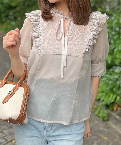 SNIDEL ブラウス シャツ 楊柳シフォンレースブラウス レディース