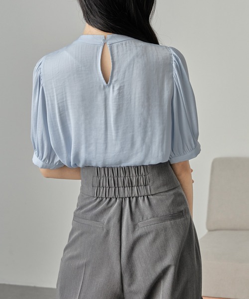 YLEVE イレーヴ　コットンブラウス　パフスリーブ　シャツ　リボン crie conforto | ふくれジャガードパフスリーブブラウス (シャツ