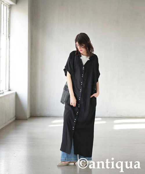 antiqua シャツワンピース リネンタッチワンピース : ZOZOTOWN