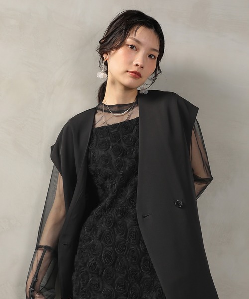 Kana ドレス シアートップス ベスト ローズ レース ドレス 3点セット