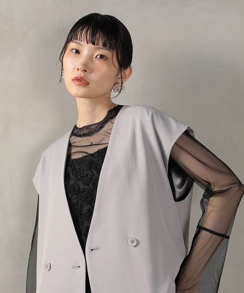 Kana パーティードレス ドレス シアートップス ベスト ローズ レース