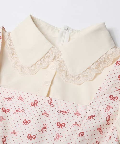LA POMME petit ワンピース　パフスリーブ LA POMME petit ワンピース French Square Collar One Piece