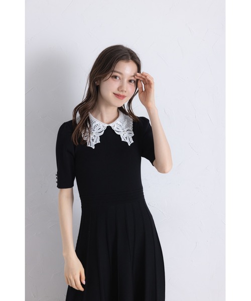 ２ＷＡＹレース襟付きニットワンピース　ブラック tocco closet（トッコ クローゼット） ワンピース 2WAYレース襟