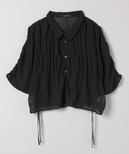 ブラウス シャツ ドロスト仕様 フロントシャーリングチェックシャツ レディース ブラウス シャツ ドロスト シャーリングクロップド チェック