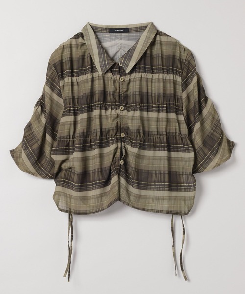 JEANASIS ブラウス シャツ シャーリングチェックドロストシャツ