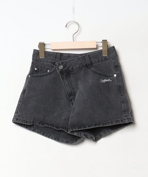 グレー デニム ショートパンツ ウエスト調整可能 デニムショートパンツ ウエスト調整可能 ゆったり[品番