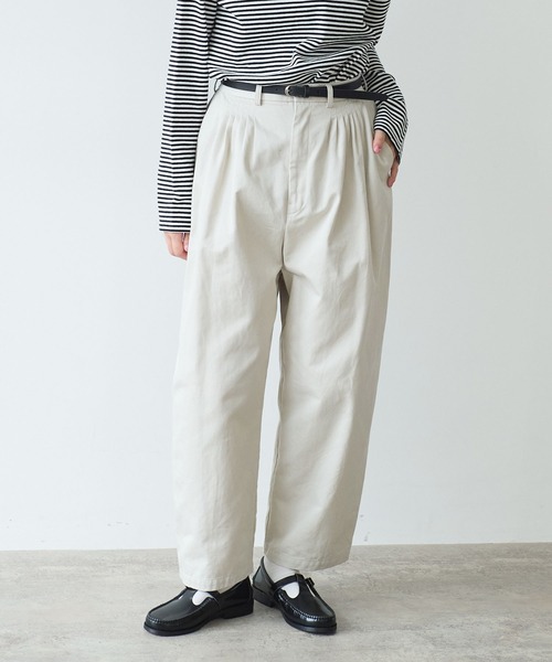 【新品、タグあり】チノクロス mini tuck パンツ bulle de savon（ビュルデサボン） ワイドパンツ チノパン チノクロス