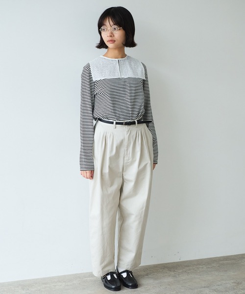 【新品、タグあり】チノクロス mini tuck パンツ bulle de savon（ビュルデサボン） ワイドパンツ チノパン チノクロス