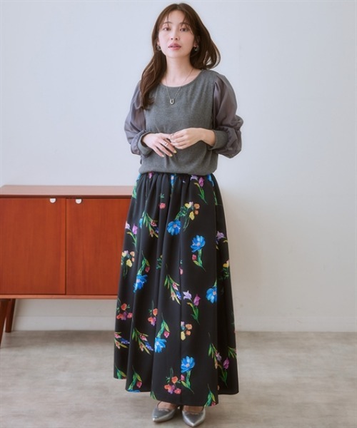 HOUSE OF LOTUS マルチアーガイルプリントマキシスカート 日本製 ニッセン（nissen） スカート 大柄プリントマキシ丈スカート