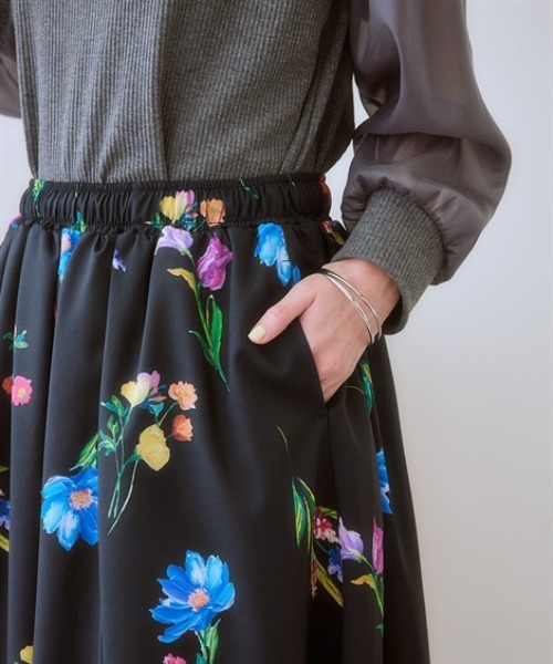 HOUSE OF LOTUS マルチアーガイルプリントマキシスカート 日本製 ニッセン（nissen） スカート 大柄プリントマキシ丈スカート