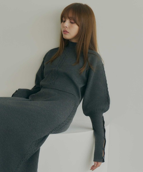 Lepus Fae ニット セーター ケーブル切り替えパフスリーブニット