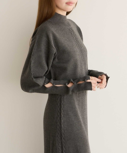 Lepus Fae ニット セーター ケーブル切り替えパフスリーブニット