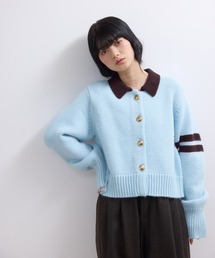 ADAM ET ROPE 半袖 ニットカーディガン ブルー F タグ付き ADAM ET ROPE'（アダムエロペ） カーディガン 「WEB限定」ポロニット