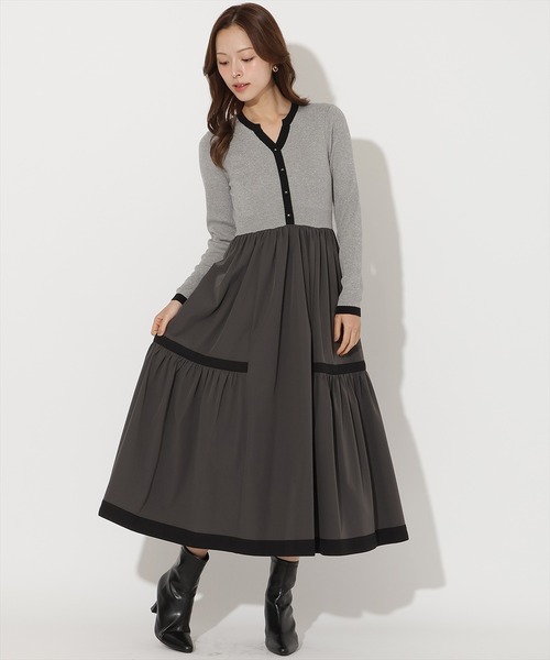 And Couture ラメ入り配色ドッキングワンピース BOR AND COUTURE（アンドクチュール） ワンピース ラメ入り配色ドッキング