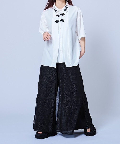 「Ellno Loset」 半袖シャツ MEDIUM ブルーグレー メンズ_画像3