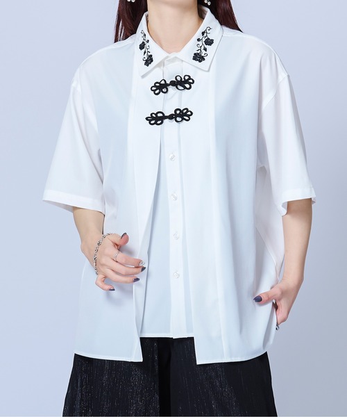 「Ellno Loset」 半袖シャツ MEDIUM ブルーグレー メンズ_画像4