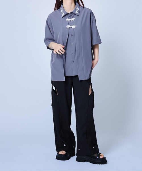 「Ellno Loset」 半袖シャツ MEDIUM ブルーグレー メンズ_画像9