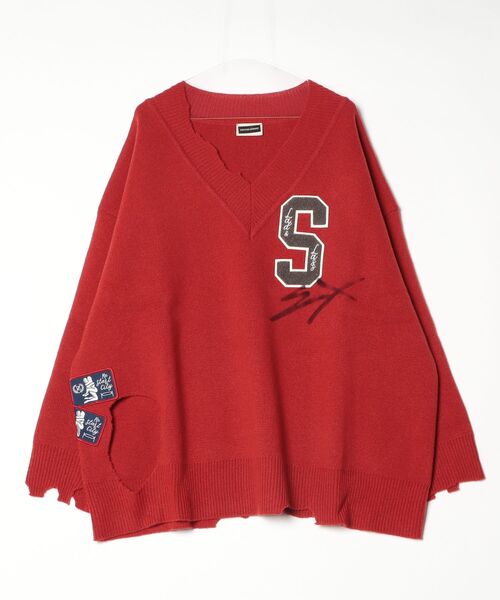 セーター ニット PRESTIGE APPAREL BIG SILHOUETTE DAMAGED LOGO KNIT メンズ レディースの画像