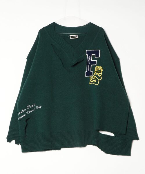 セーター ニット PRESTIGE APPAREL BIG SILHOUETTE DAMAGED LOGO KNIT メンズ レディースの画像