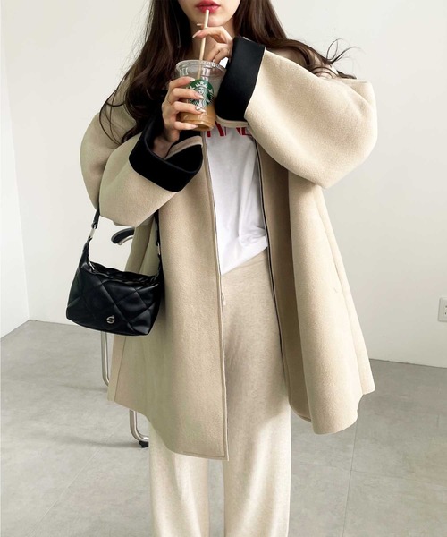 「GeeRA」 ノーカラーコート LARGE ブラック レディース_画像2