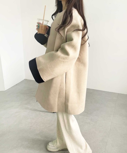 「GeeRA」 ノーカラーコート LARGE ブラック レディース_画像3