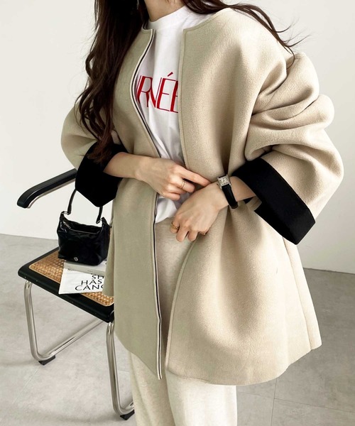 「GeeRA」 ノーカラーコート LARGE ブラック レディース_画像4