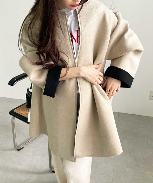 「GeeRA」 ノーカラーコート LARGE ブラック レディース_画像5