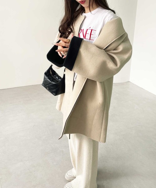 「GeeRA」 ノーカラーコート LARGE ブラック レディース_画像8