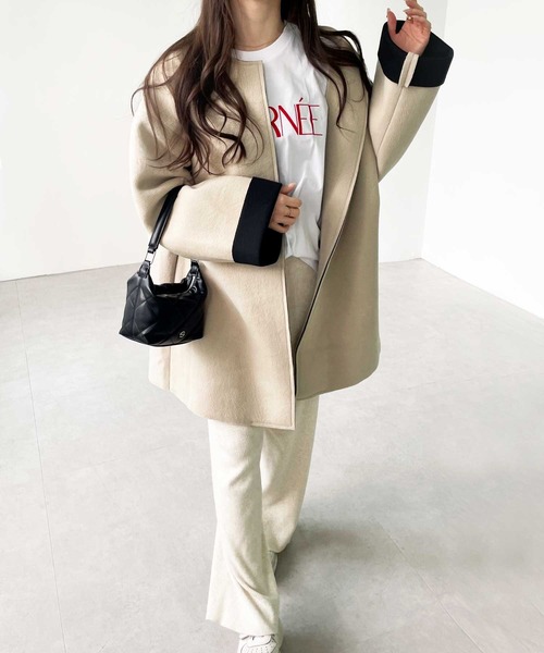 「GeeRA」 ノーカラーコート LARGE ブラック レディース_画像9