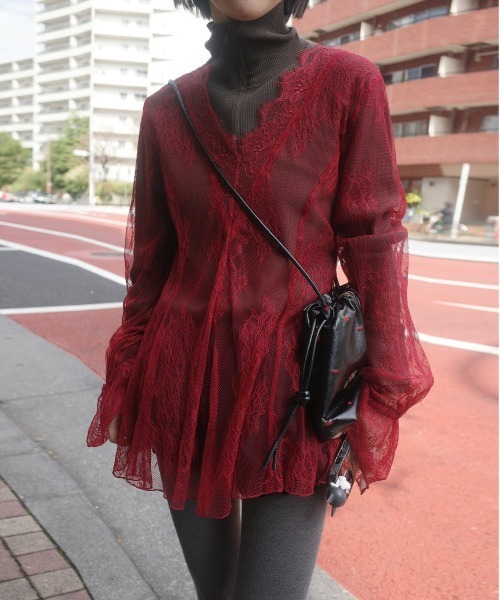Ameri（アメリ） SEE THROUGH LACE TOP レディース : ZOZOTOWN Yahoo