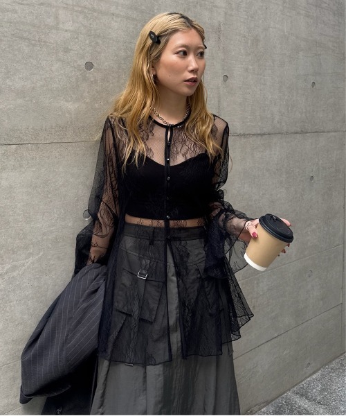 Ameri（アメリ） SEE THROUGH LACE TOP レディース : ZOZOTOWN Yahoo
