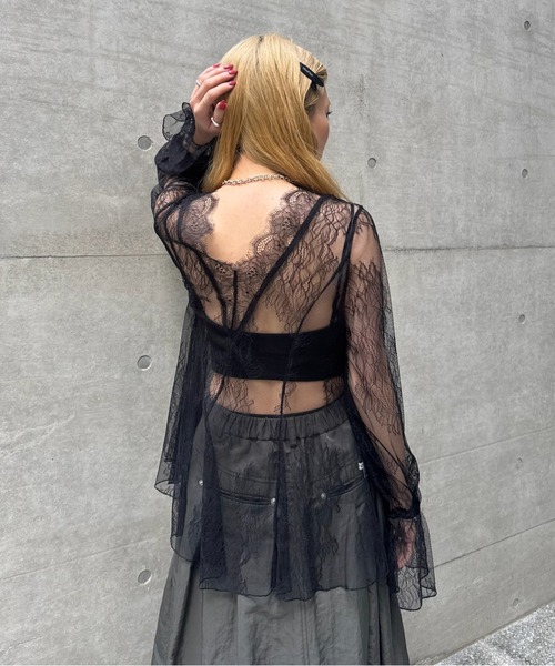 Ameri（アメリ） SEE THROUGH LACE TOP レディース : ZOZOTOWN Yahoo