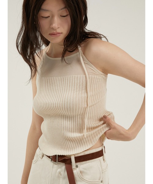LA PEAU DE GEM シアーコンビホルターネックトップス la peau de gem（ラポドゥジェム） キャミソール sheer combi halter