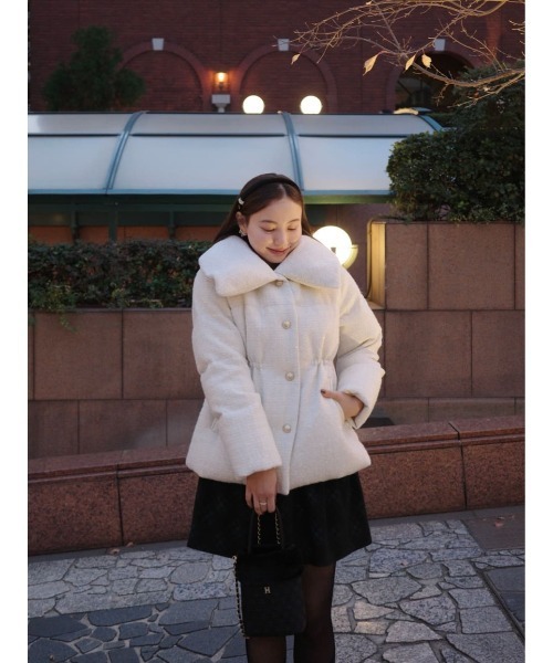 Her lip to ダウンコート ダウンジャケット Gold-Button Tweed Down
